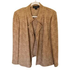 St John Metallic Tweed Jacket Open Front Neutral Size 10